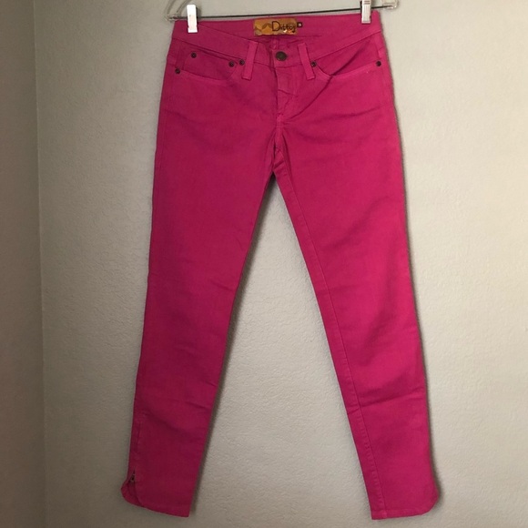 Y2K Dittos Fuchsia Pink Ankle Cropped Jeans Scalloped zippered size 26 - Picture 1 of 8